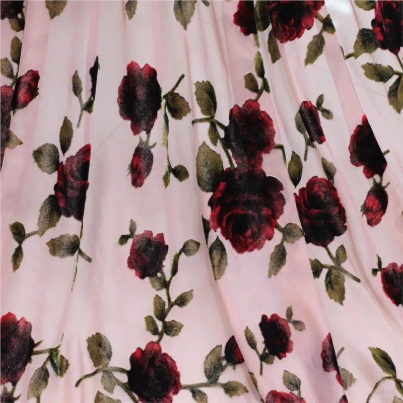 

Woven velvet brocade viscose printed rose-patterned and burnt fabric nightgown dress cheongsam