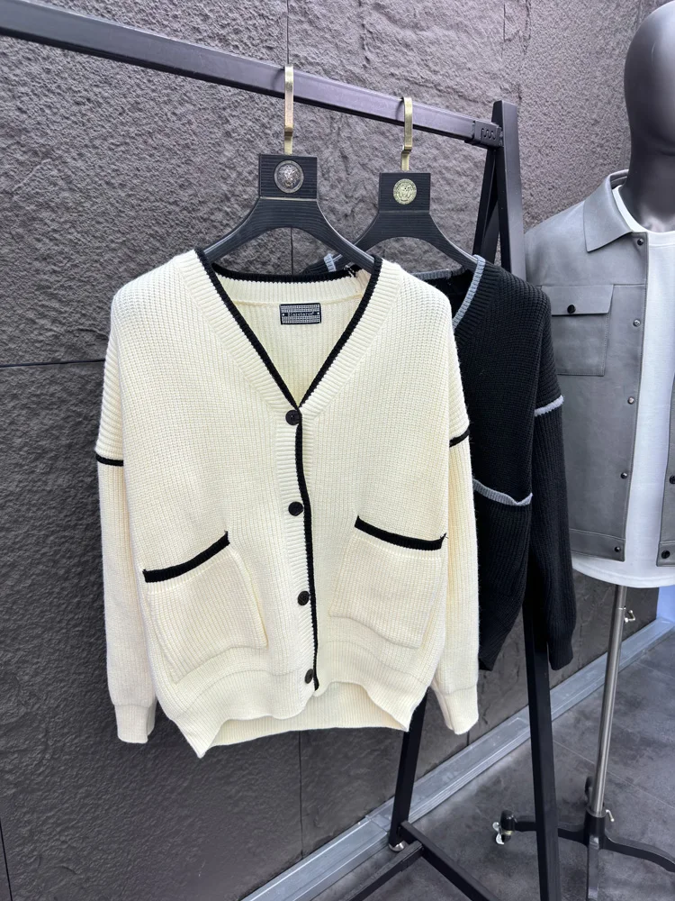 

Svip высококонтрастный цветной повседневный свитер V-Ne мужской женский осенне-зимний удобный теплый открытый кардиган трикотаж