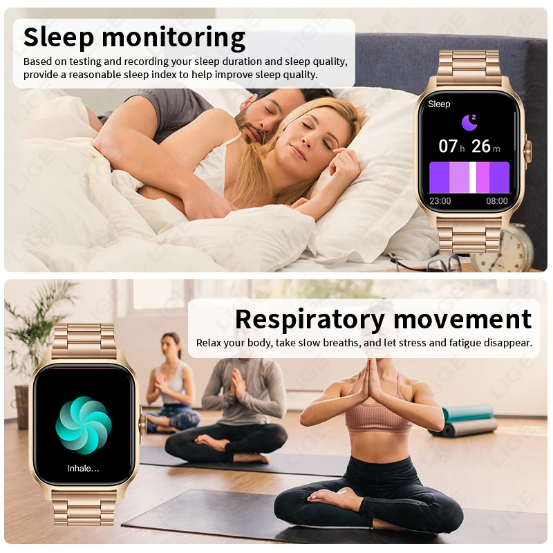 LIGE 1.85 นิ้วหน้าจอHDผู้หญิงSmartwatchผู้ชายกีฬาฟิตเนสIP67 กันน้ําบลูทูธนาฬิกาสุขภาพสมาร์ทนาฬิกา 2024