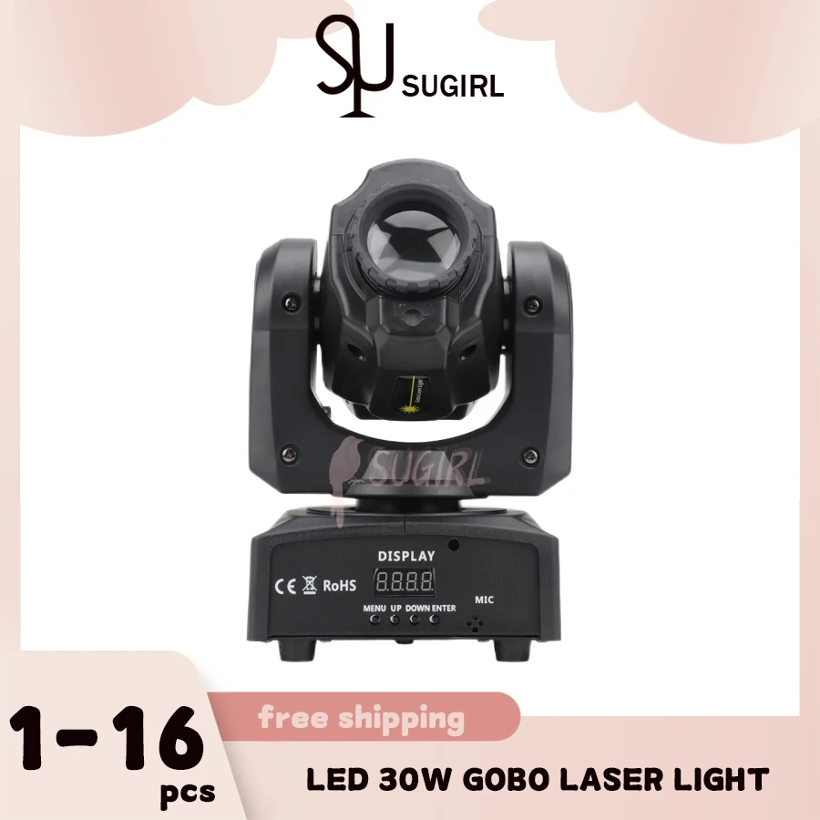 

No Tax 1-16Pcs 30W LED Laser Spot Moving Head Stage Effect Lighting For DJ Disco Events Party DMX Lamp 8 Gobos 8 Colors Beam