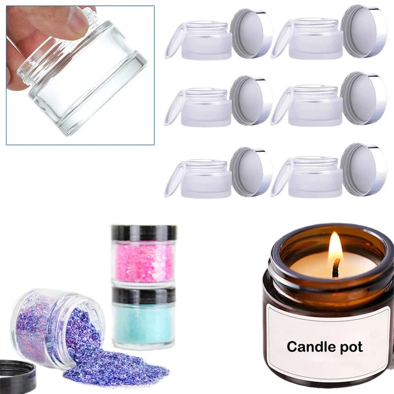 

20Pcs 5g/10g/20g/30g/50g Empty Round Glass Jars With Inner Liners Travel Sample Pots For Lotion Creams Nail Powders Gels Candle