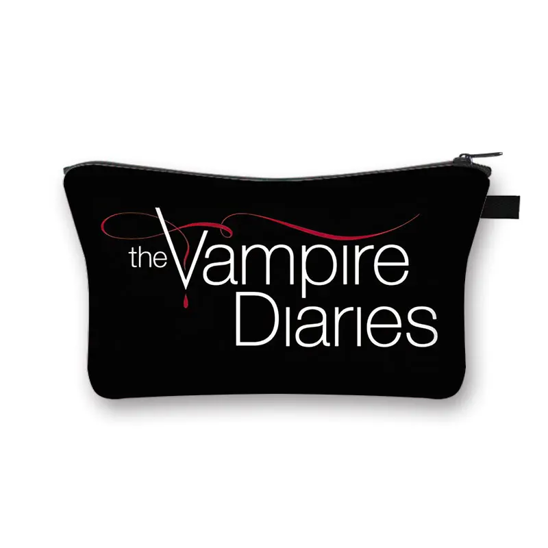 De Vampire Diaries Cosmetische Case Damon Vrouwen Make-Up Tas Tvd Lippenstift Opbergzakken Harajuku Rits Pouch Leuke Toilettassen