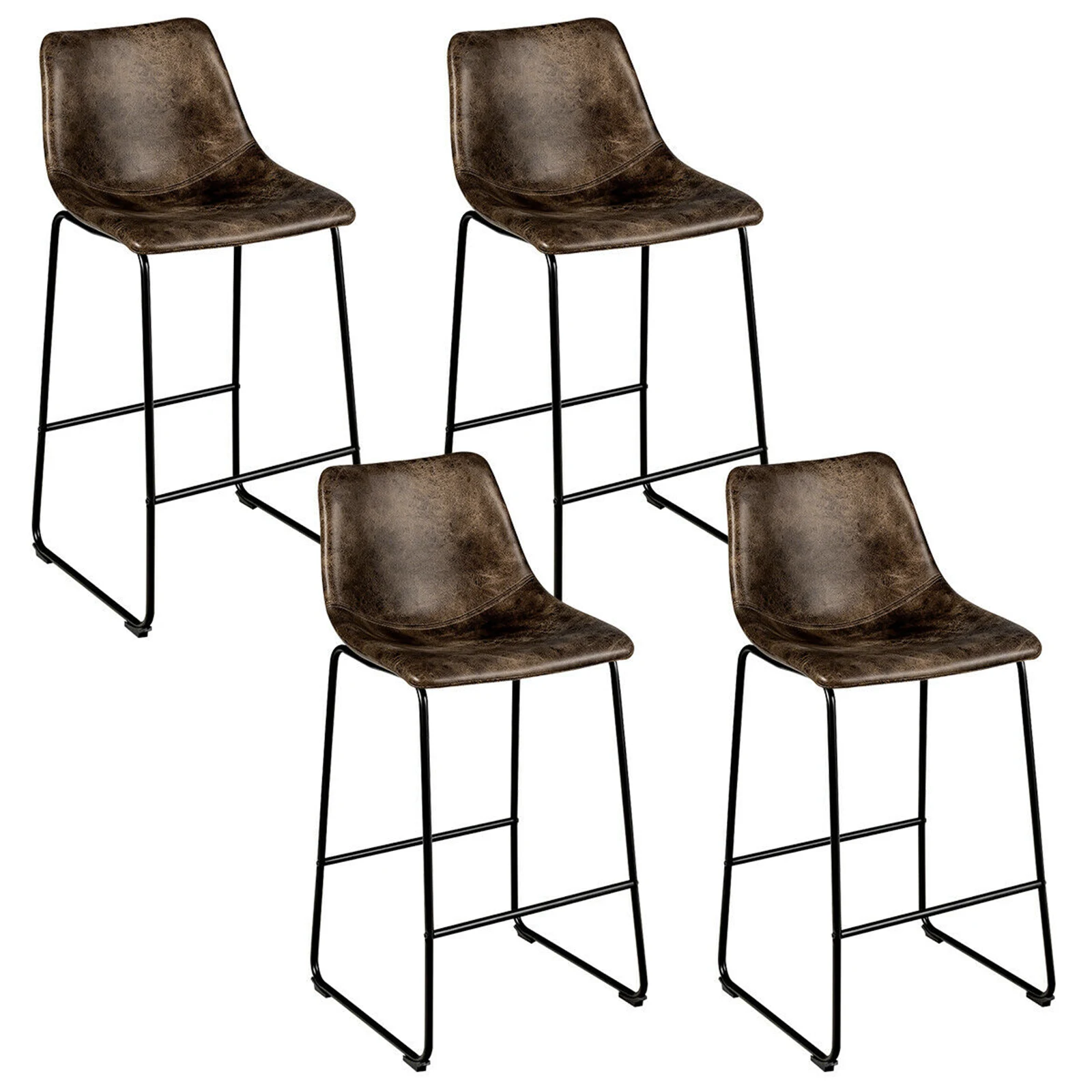 Set of 4 Bar Stool Faux Suede Upholstered Kitchen Dining Chair w/Metal Leg Brown