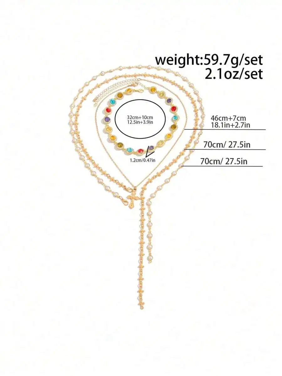 

3pcs Vintage Cross Pendant Y-Necklace Set Bohemian Colorful Crystal Bead Necklace For Women