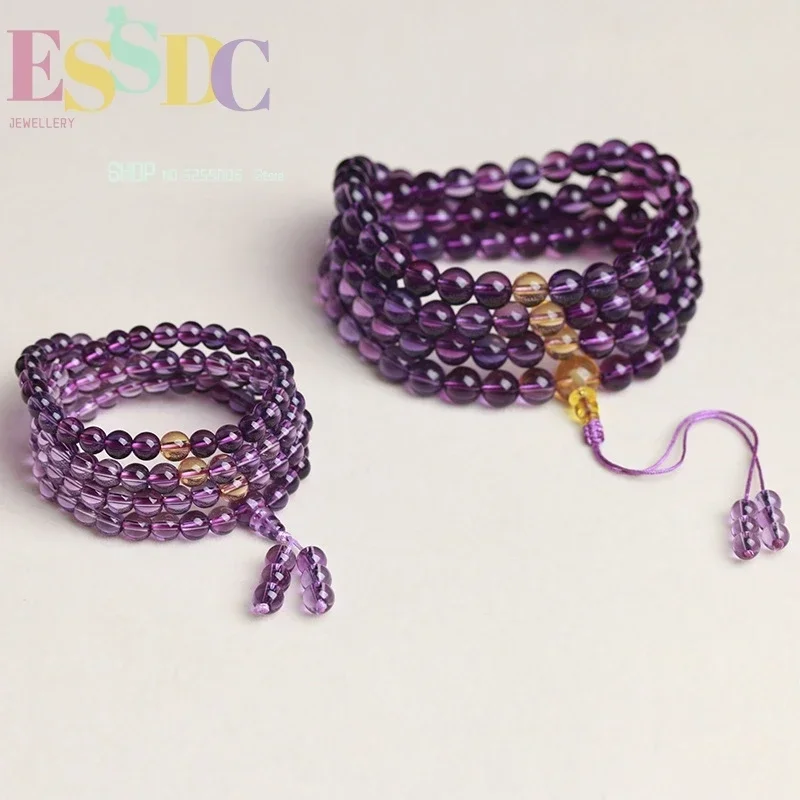 New Design 6mm Natural Purple Crystal Buddhist 108 Mala Beads Bracelet Fashion Women Energy Stone Yoga Healing Jewelry Dropship