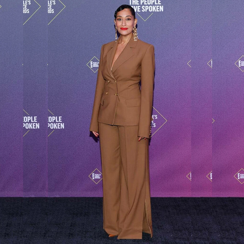 

Classic Brown Plus Size Women two Pieces Suit Set Customized Size Color Slim Fit Jacket Pant Set Office Business Female Clothing