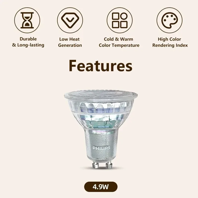 فيليبس اسينشيال 36 ° مصباح سقف LED كلاسيكي أبيض - GU10 PAR16 Spot Light 4.6W (=50W هالوجين) 220-240V #4