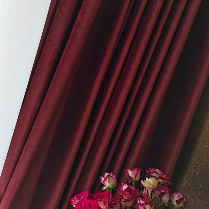 Nordic Luxury Velvet Curtains for Living Room Bedroom Study Wine RedDining Table 80% Blackout Custom