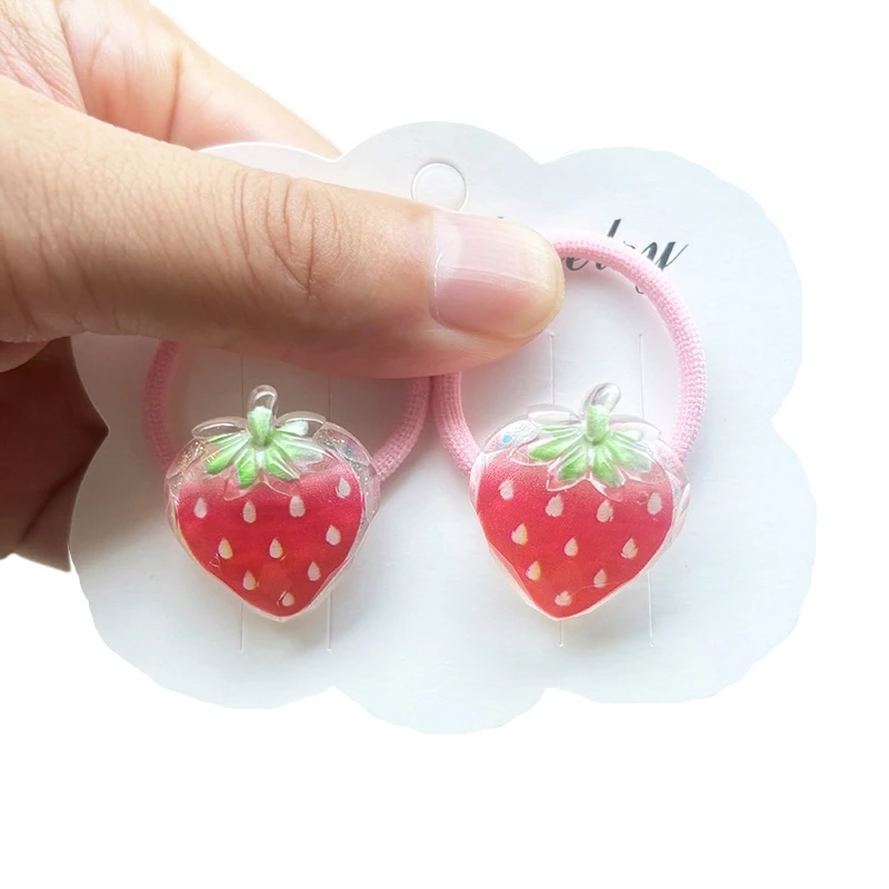 2PCS Lovely Slice Glitter Strawberry Butterfly Girls Elastic Hair Bands Hair Accessories Children Hair Ties Baby Headwear