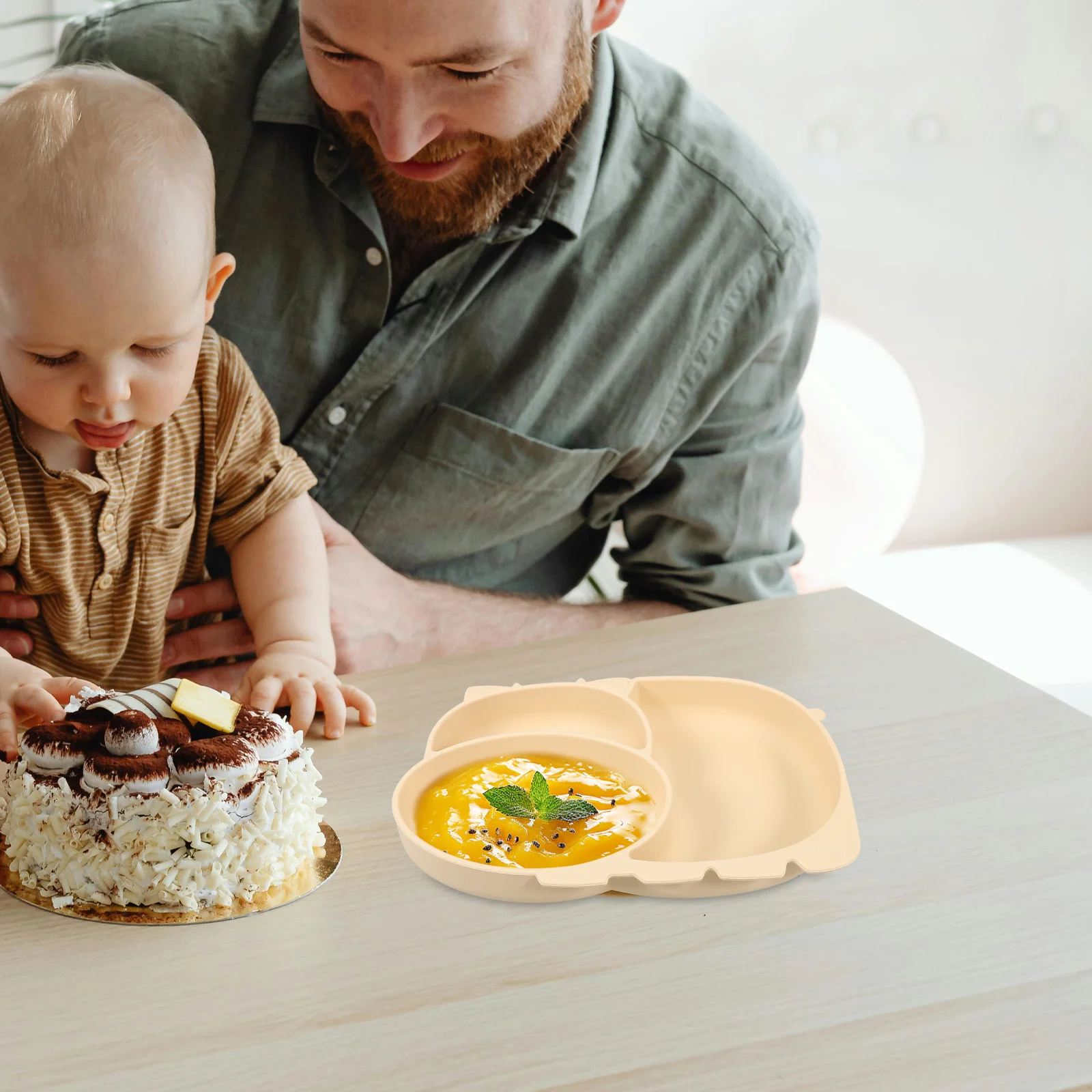

Silicone Bowl Cute Cow Shape Baby Food Serving Plate Safe Non-Slip Easy Clean Dishwasher Toddler Divided Plates