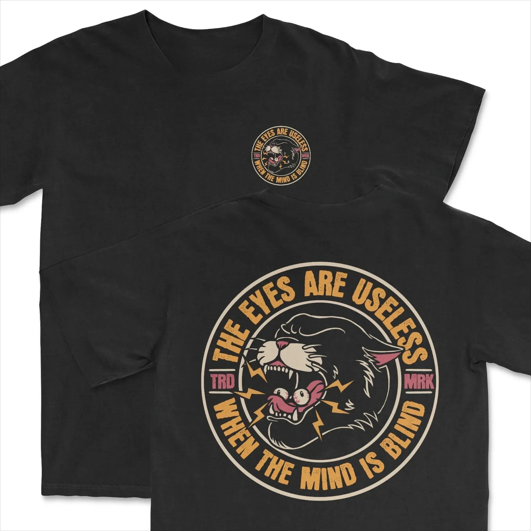 2026 Summer Old School Panther Rose Tattoo Double Sided Graphic Black T-Shirt Unisex Oversized Y2K Streetwear Cotton Tee