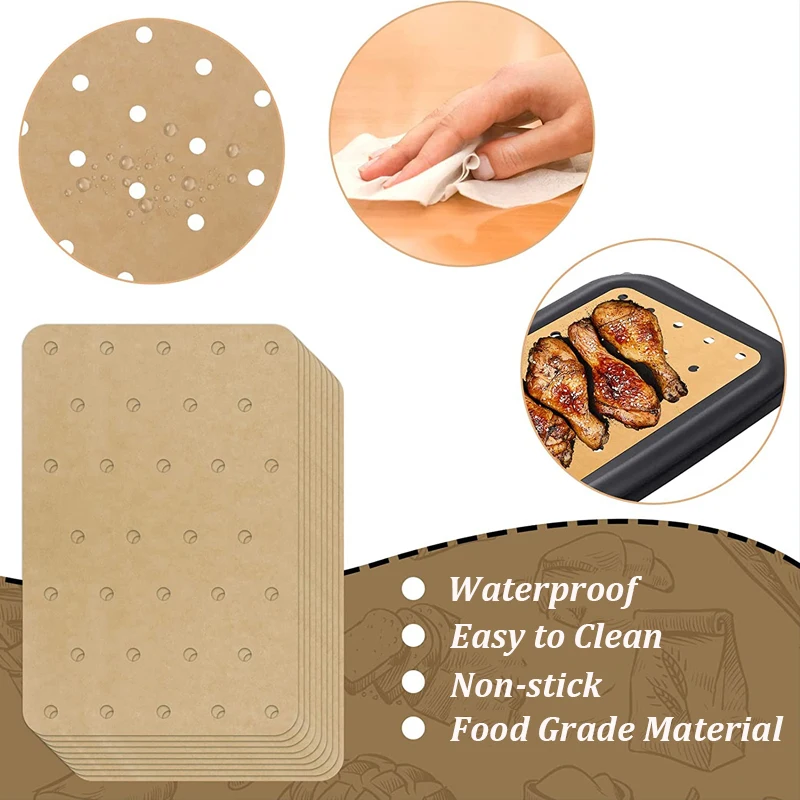 100Pcs Air Fryer Paper Disposable Non-Stick Kitchen Baking Oil-proof Paper Micro-wave Barbecue Oven Fryer Papers Steamer Paper