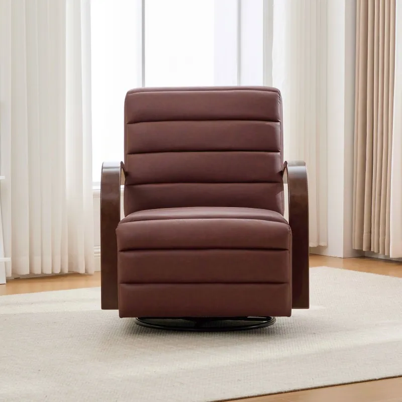 !@Modern 360° Swivel Accent Chair Solid Wood Armrests Comfy Upholstered Lounge Chair Channel Tufted for Office Dining Home Offic