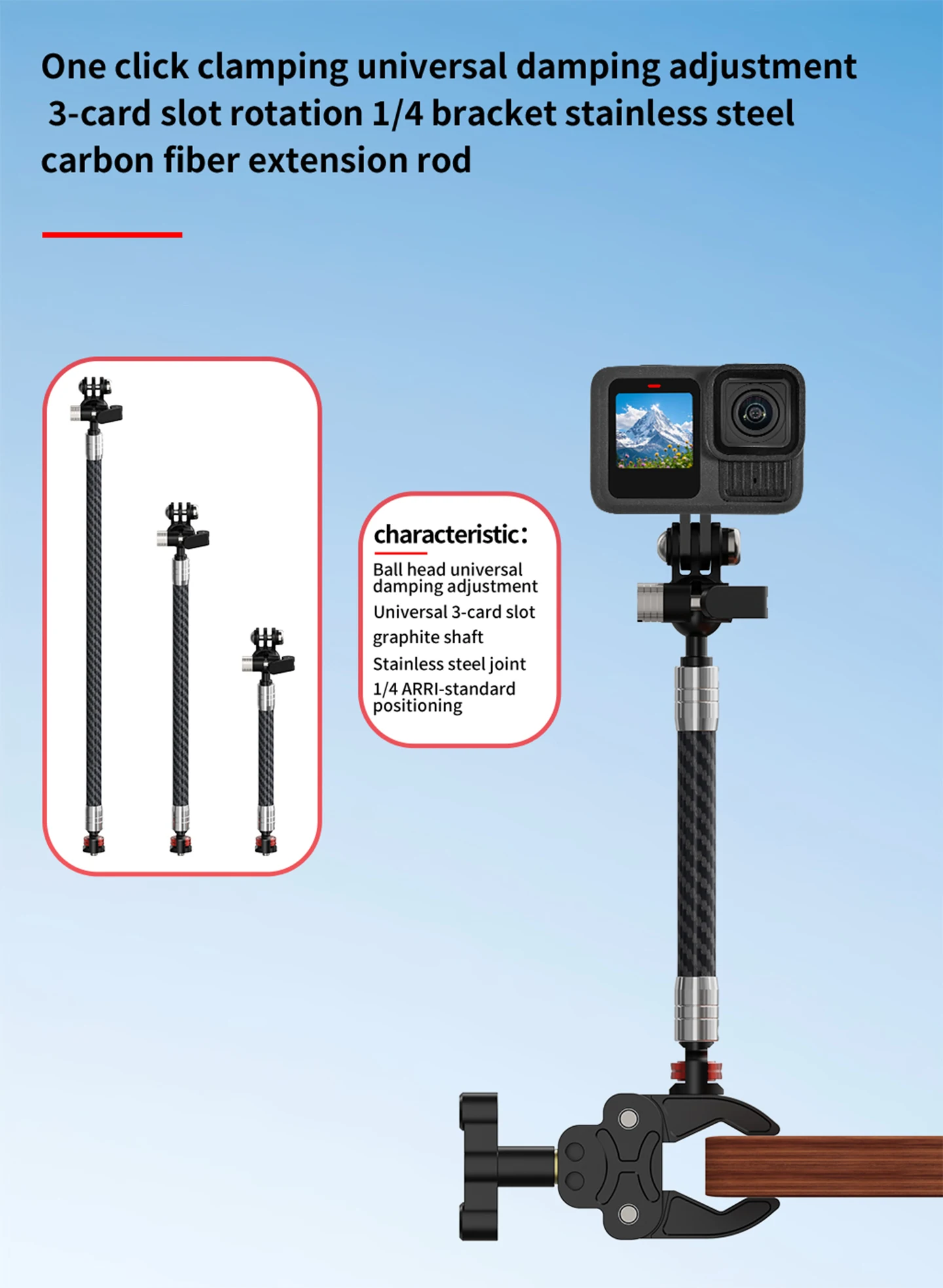 D12mm Carbon Fiber Tube Action Kamera Stativ Einbeinstativ Ausziehbare Selfie Stick Pole für GoPro 13 12 11 10 9 für Insta360 X2 X3 – Detail 7