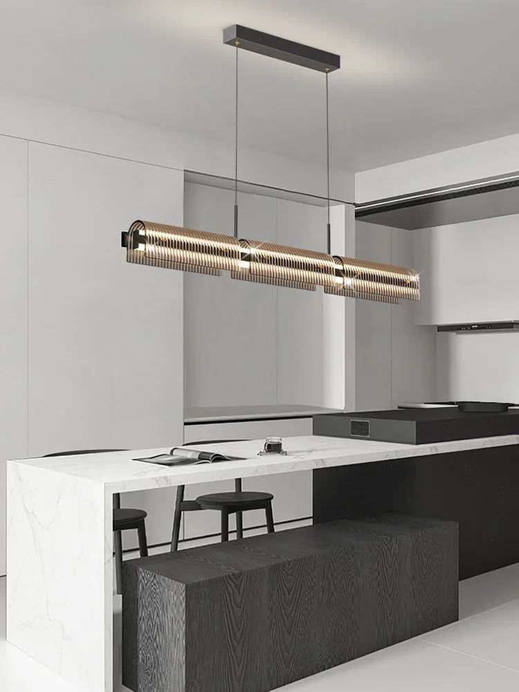 Italiano Minimalista Vidro Luzes Pingente, Restaurante Pendurado Luz, Modern Nordic Long Strip, Designer Light, Lâmpadas de jantar, Luxo