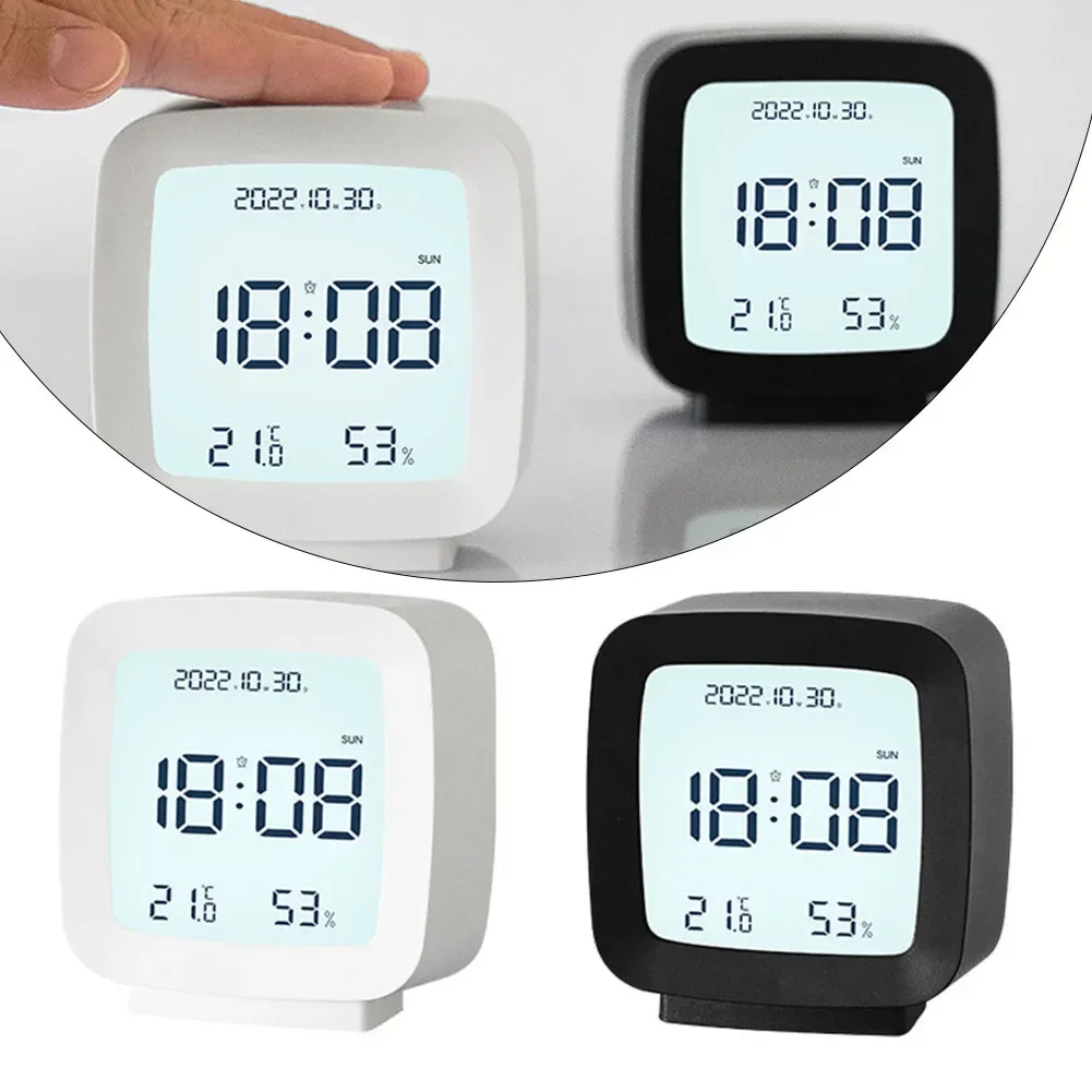 1PC 8.3*7.8*4cm Digital Alarm Clock Temperature Humidity Calendar Week Backlight Desktop Electronic Clock 12/24H LED Clock