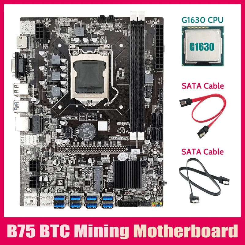 

Материнская плата B75 ETH для майнинга 8xpcie USB адаптер + процессор G1630 + кабель 2xsata LGA1155 MSATA B75 USB материнская плата для майнинга