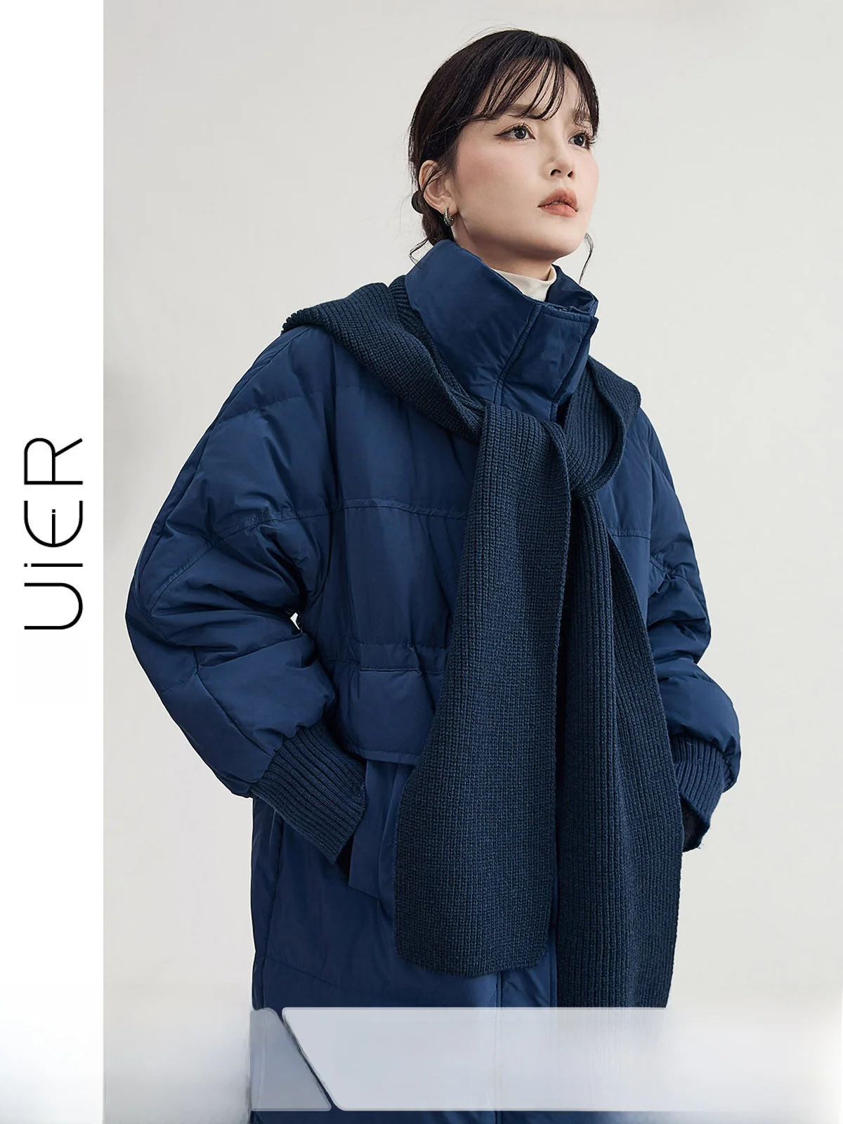 

Guier Klein Blue Long Knitted Fem Jaet Du down Теплая верхняя одежда Casual Sle Straight Tube 90% down Content Long Sve