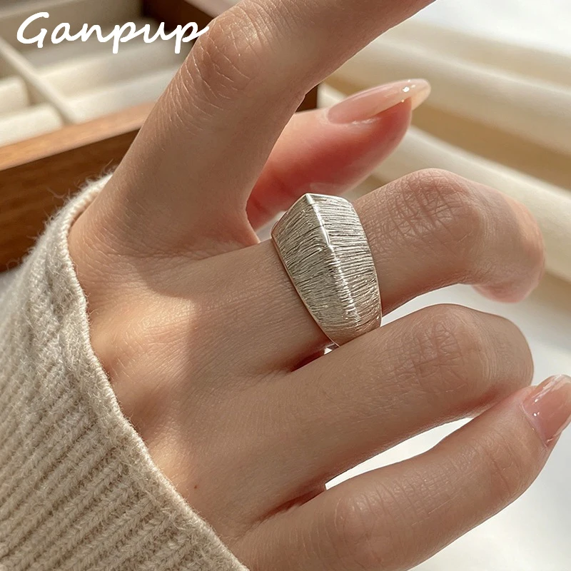 GANPUP – bague ouverte réglable, minimaliste, géométrique, brossée, pour femmes, usage quotidien, tendance, couleur argent, bijoux, cadeau