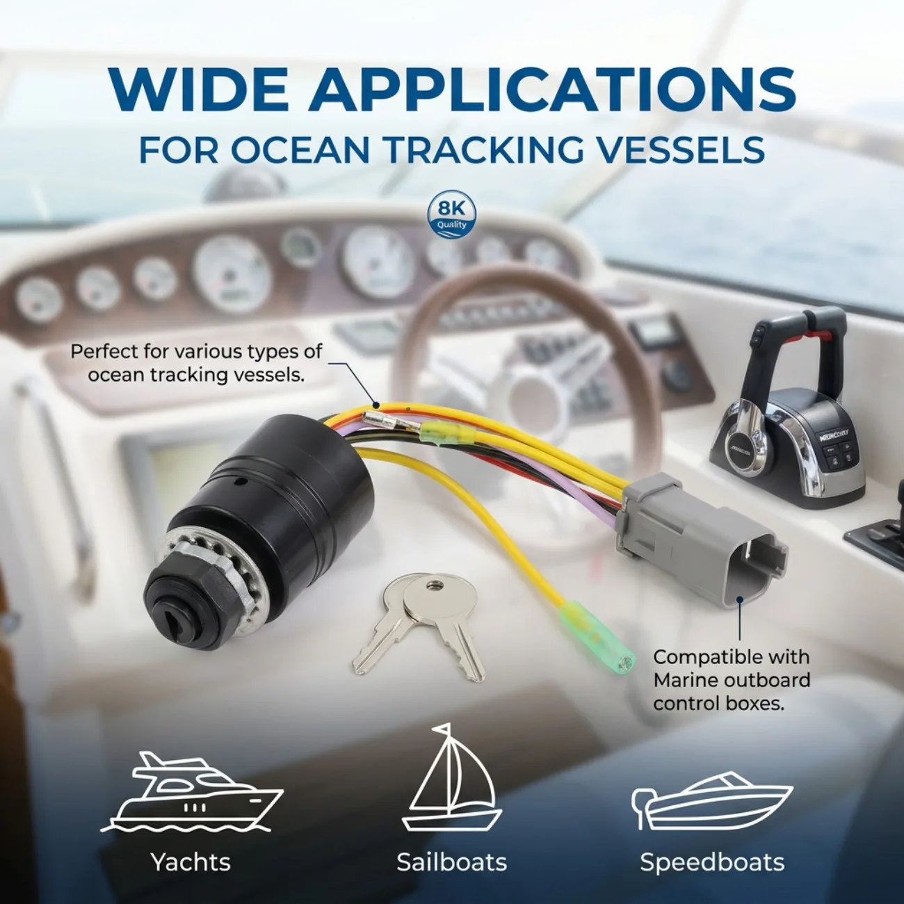 

Boat Ignition Switch w/2 Keys 129572 3 Position 6 Wire Connectors For Mercury Outboard Box Tracker Boats 87-17009A2 Accessories
