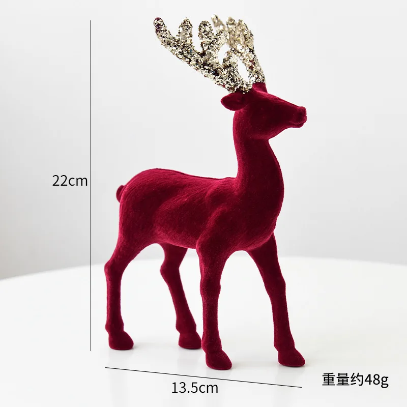 New Christmas elk glitter burgundy flocked deer ornament, Christmas tree pendant, Christmas home decoration handicraft view 6