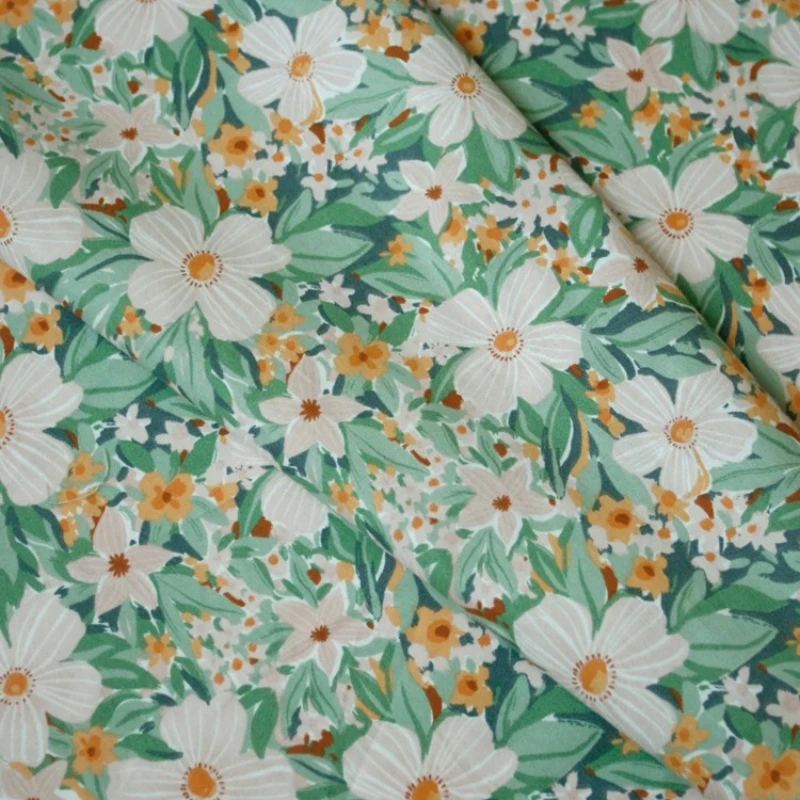 160x50cm Light Green Flower Color Twill Pure Cotton Fabric Cheongsam Dress Clothing Fabric Handmade DIY for Sewing Cloth view 2
