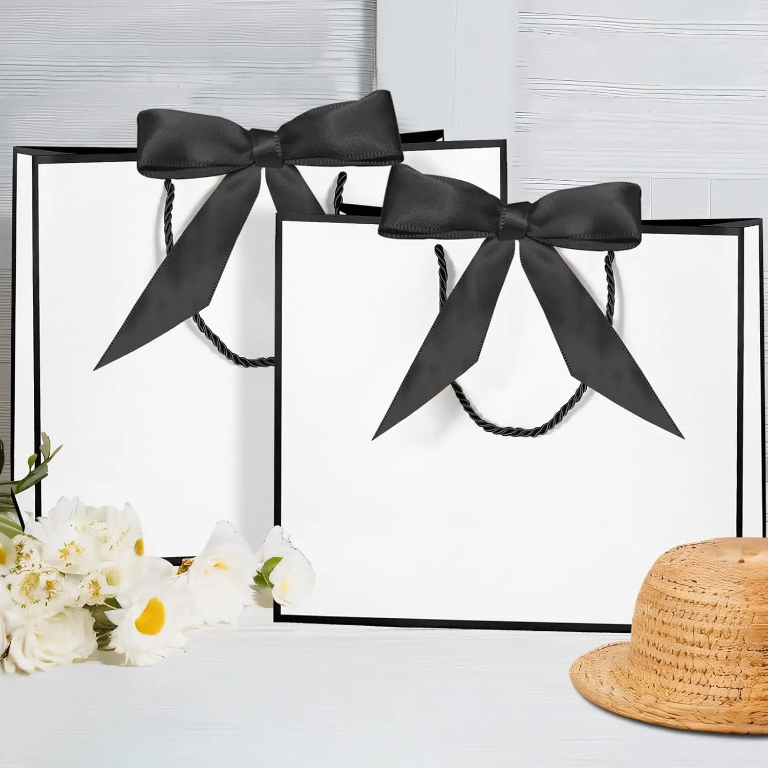 5pcs Jewelry Gift Bags With Handles 28x10x23cm Large Packaging Bags With Bow Ribbon For Wedding Thanks Bridesmaid Birthday Party