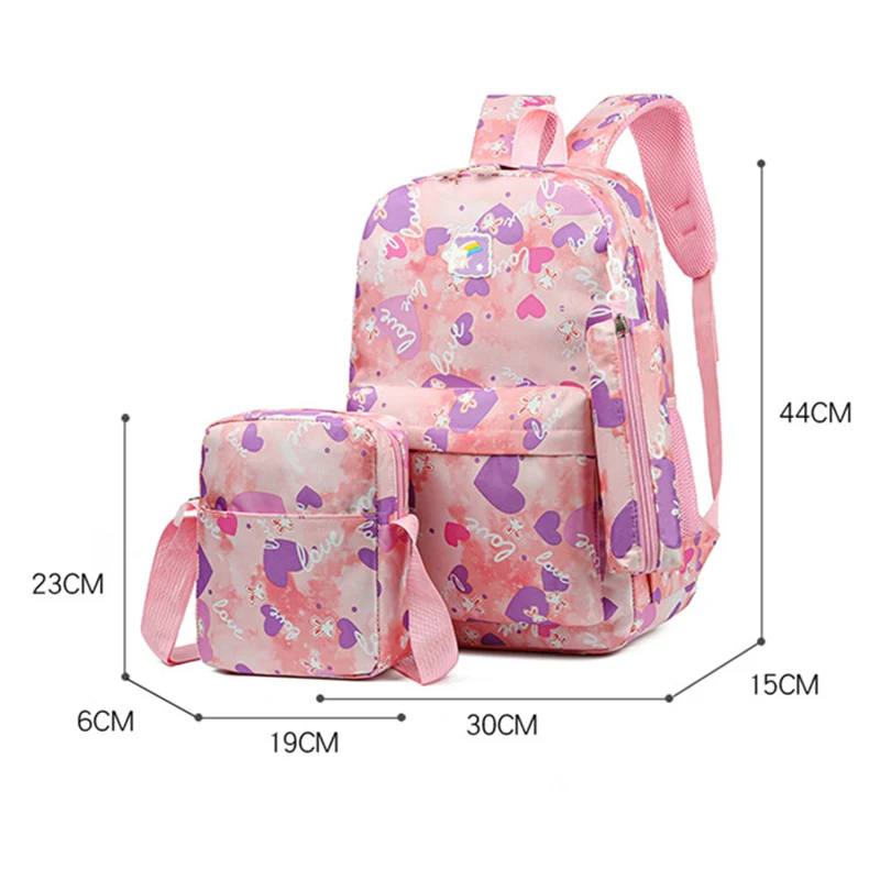 Cartoon love printed school backpack for teenage girls 3 pieces/set waterproof nylon children backpacks kids school bags satchel