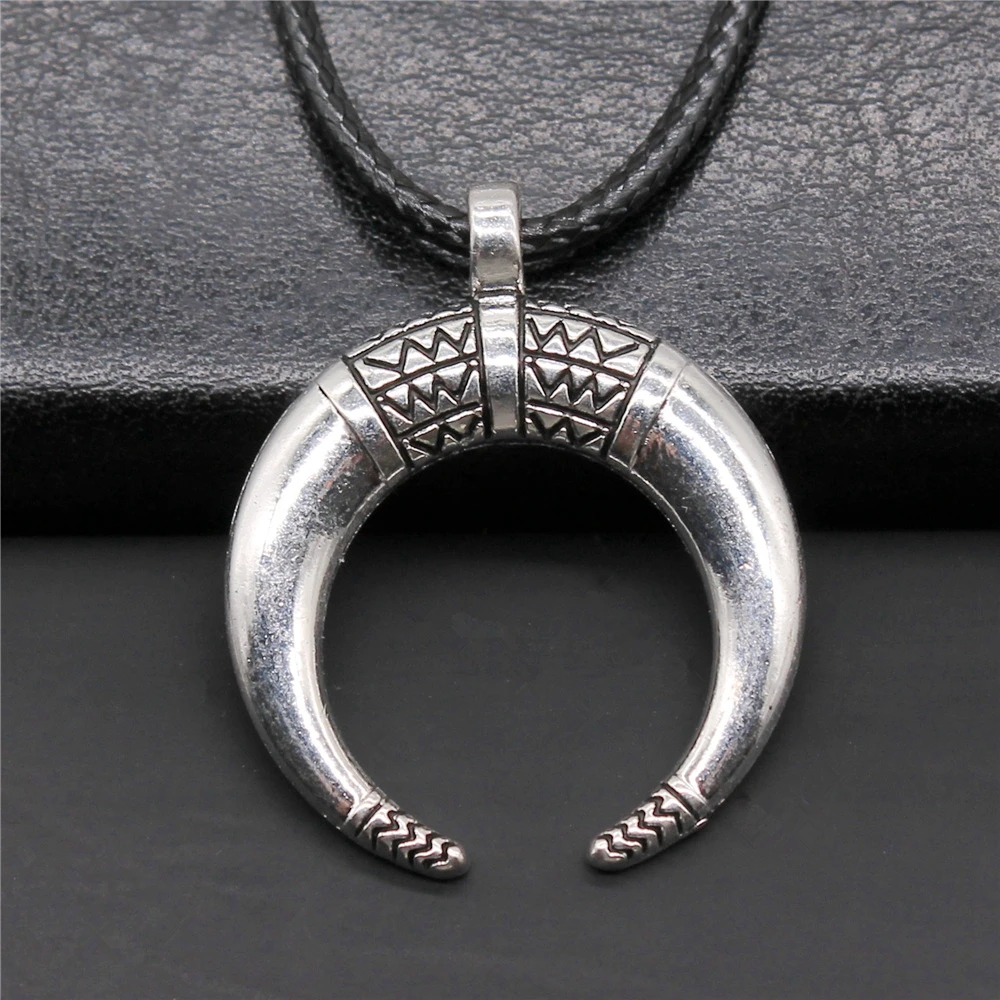 Punk Witch Horn Crescent Pendant Necklace For Women Men Half Moon Necklace Crescent Lune Necklace