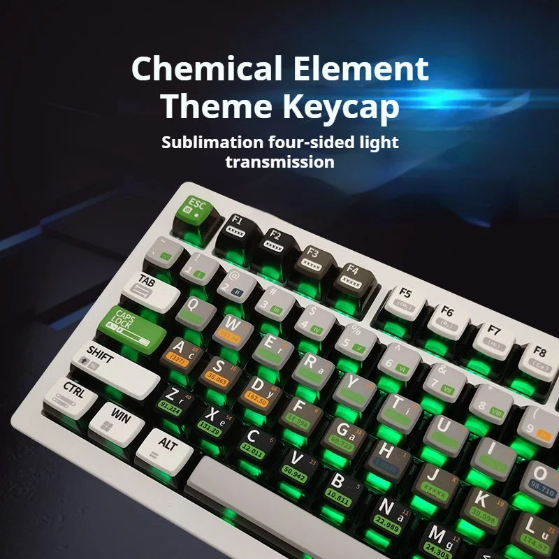 Chemical Element Keycaps Pbt Four Sided Transparent Thermal Sublimation 120 Key Asa Double Leather Milk Pudding Ergonomic