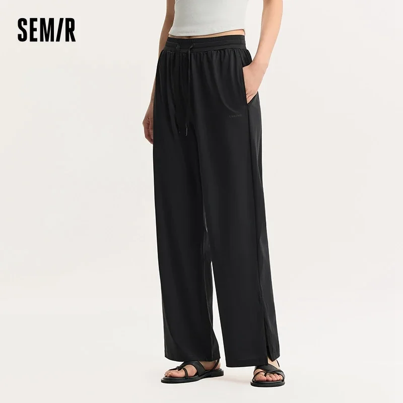 

Semir Casual Trousers Women Cool Sense Of Wide-Leg Trousers Thin Lazy 2024 Summer New Letters Open Draped Trousers Hundred