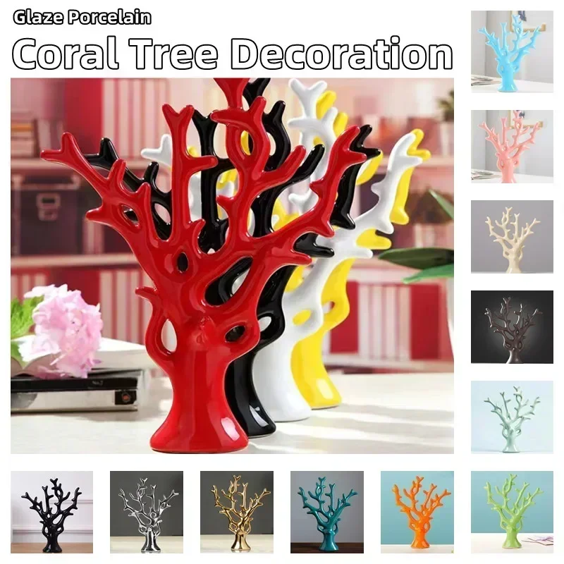 Glaze Porcelain Simple Coral Tree Decoration Nordic Ins Tree Ceramic Ornaments Home Cabinet Decor Crafts Multi Color Optional