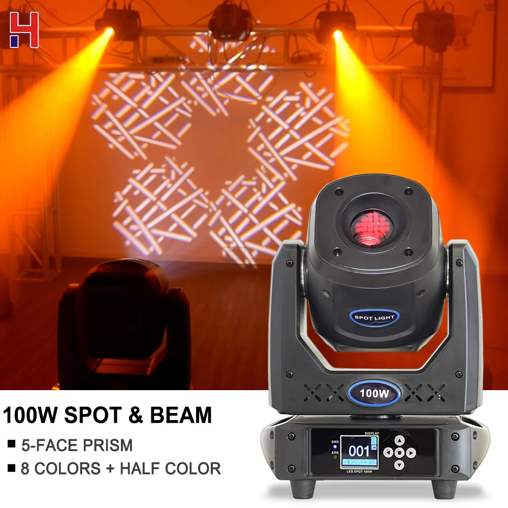 

HongYi Focus Moving Head Led 100W Sport Light With Gobo Color And Prism Sound Arrive Rotating Effect For DJ Party Event