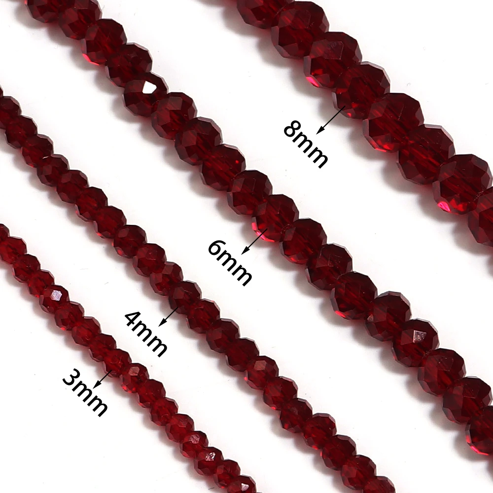 60-110 Stück/Los 3 4 6 8mm Weinrote Facettierte Kristallperlen Runde Glasperlen Lose Perlen für Schmuckherstellung DIY Halskette Armband