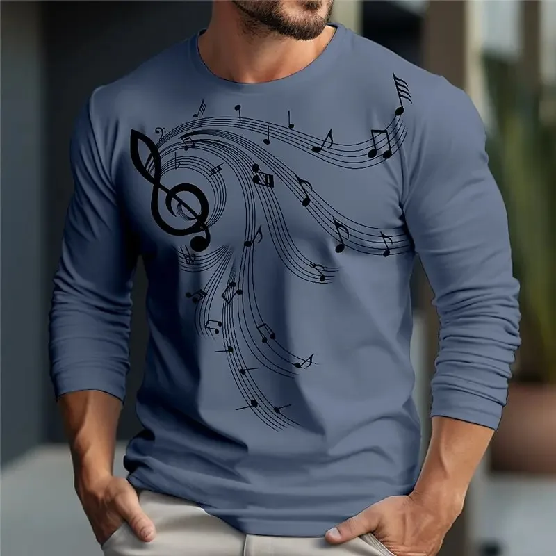 

Men's Autumn-Winter Street Trend Music Street Personalized 3d Printed V-Neck Long-Sleeved T-Shirt Fashion Retro Casual Shirt