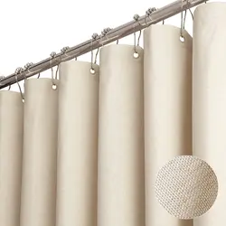 Linen Shower Curtain Luxury Bathroom Waterproof Thick Fabric Bath Curtains Bathtub Large Bathing Cover with Silver Metal Hooks