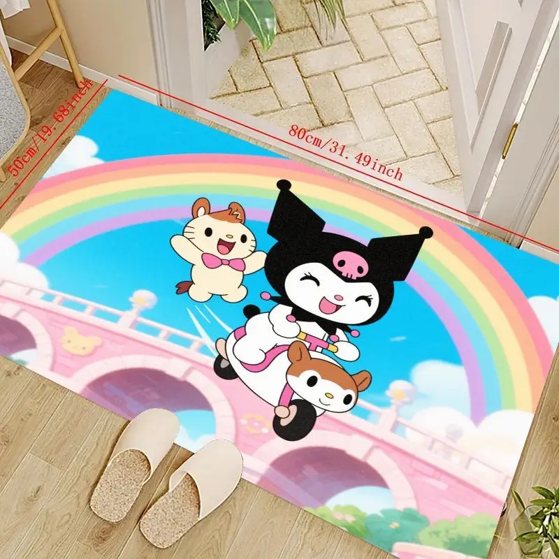 

1PC Cute Sanrio Kuromi & Friends Riding Scooter Rainbow Bridge Floor Mat, Kawaii Cartoon Anime Aesthetic Soft Non-Slip Area Rug,