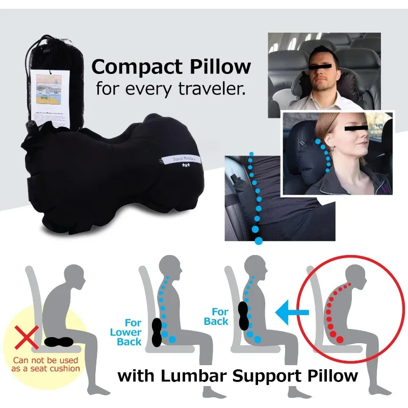 Inflatable Lumbar Travel Pillow for Airplane Back Support for Chair and Travel Seat Lumbar Support Pillow