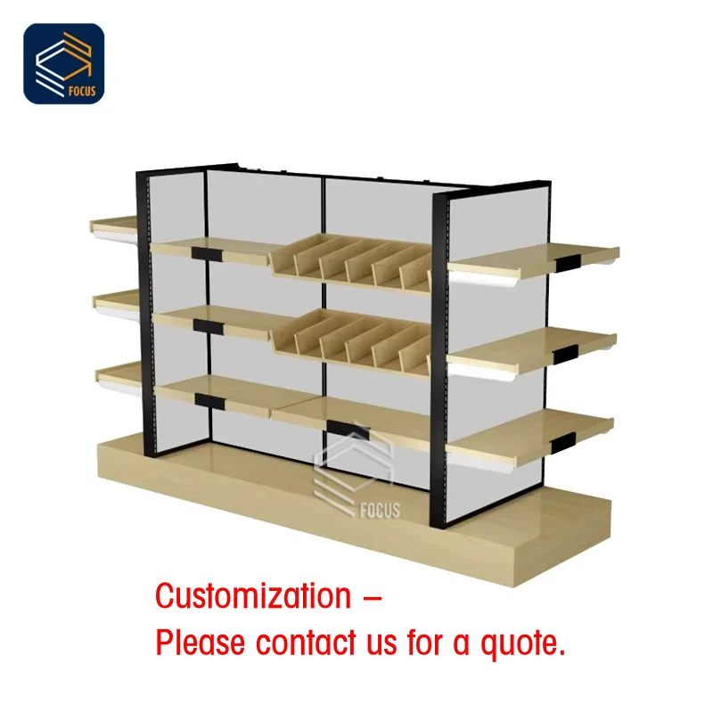 

custom.Multi Tier Retail Display Shelving Unit Black Metal Frame Wooden Shelves Compartment Storage Commercial Racks