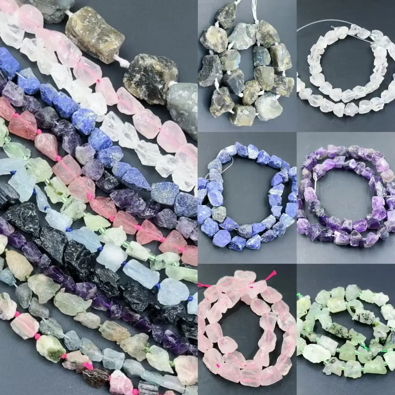 Different Shapes Sizes  Natural Crude Stone Quartz Gemstone  Jewelry Making Spacer Loose DIY Beads 15inch