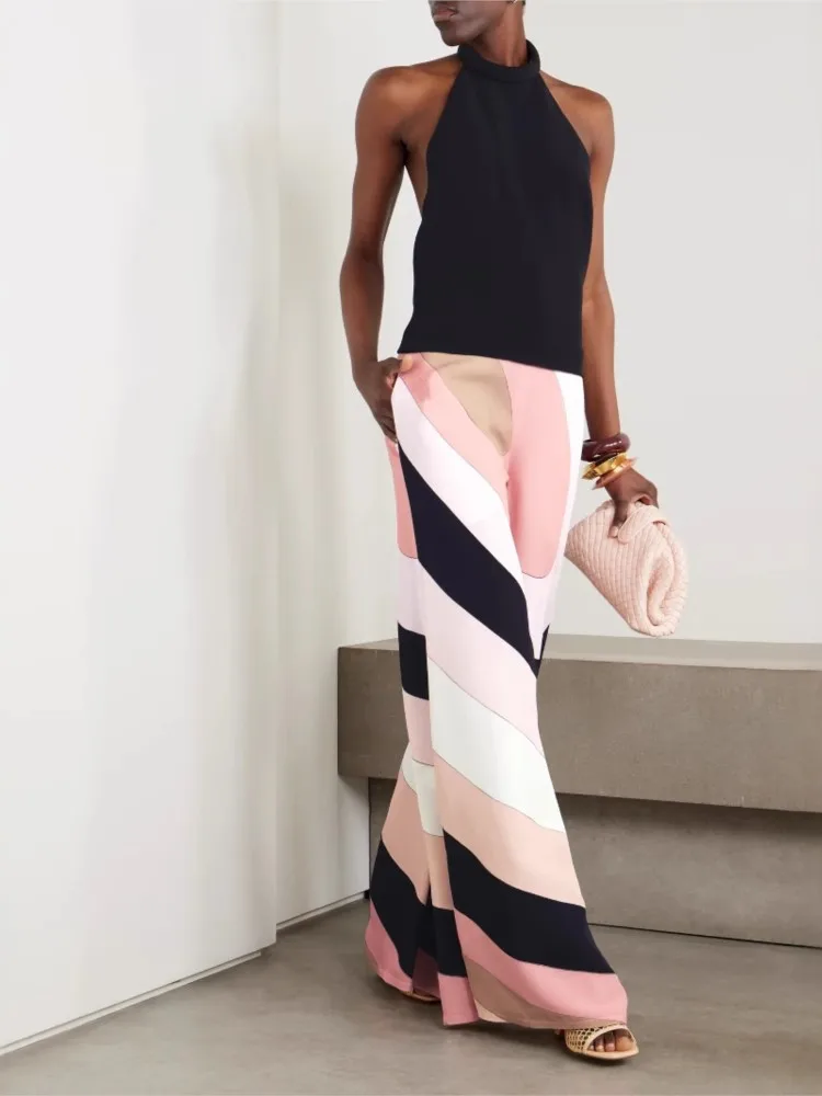 Summer Print Halter Neck Jumpsuits Women Fashion Sexy Slim Backless Flared Trousers Jumpsuit Female Commuting Clothing 2025 New