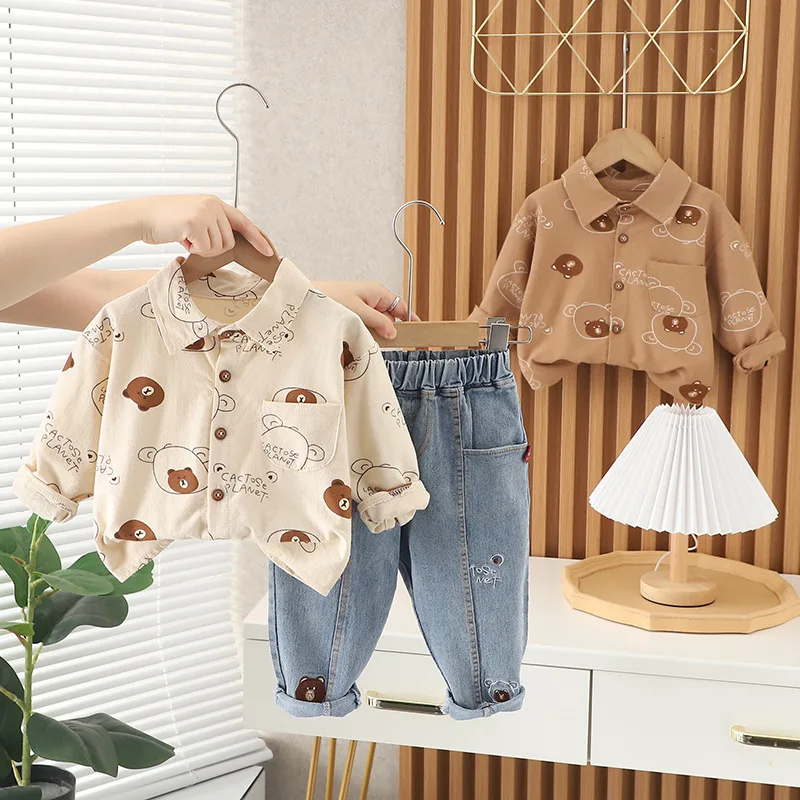 

Boys Clothes Sets Spring Autumn 2025 Children Cute Cotton Shirts Denim Pants 2pcs Fashion Suit For Baby Tracksuits Kids Outfits