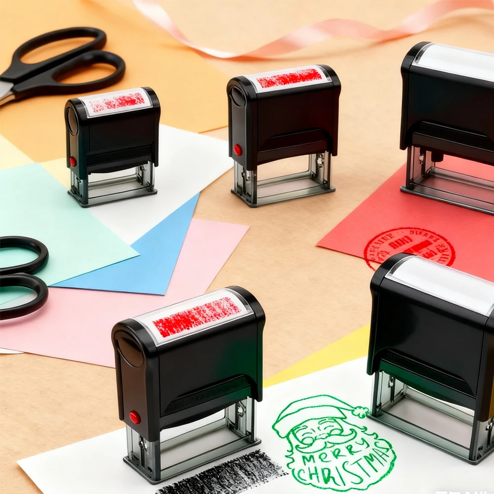 

Christmas Wishes Self-Inking Stamps (Round/rectangle) Custom Text Address Letter for Diy Envelopes Paper Card Gift Package Decor
