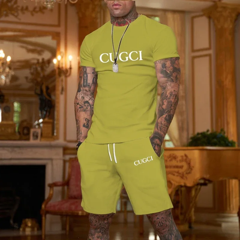 2024 Sommer neue Herren Casual Sports tragen kurz ärmel ige T-Shirts und schnell trocknende Laufs horts 2-teiliges Set