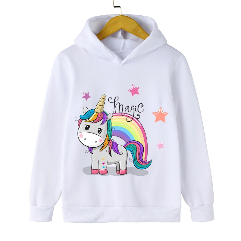 Boys Girls 5-14Year Cartoon Rainbow Unicorn Long Sleeve Hoodies Children Funny Tops Tracksuit Kids Cute Style Unicorn Sweatshirt