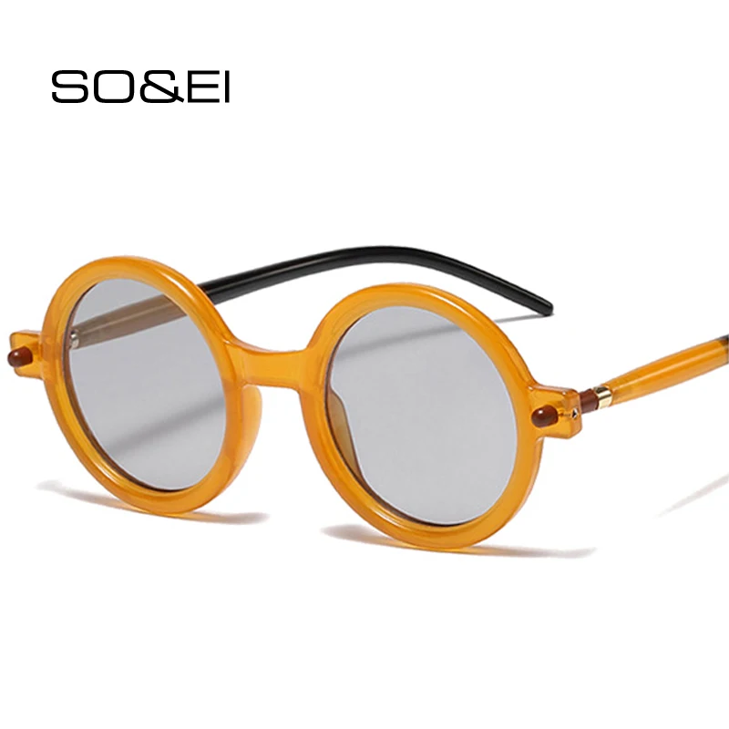 SO & EI Ins popularne modne okrągłe okulary przeciwsłoneczne damskie Retro dwukolorowe okulary z czystymi soczewkami męskie trendy odcienie UV400 okulary przeciwsłoneczne