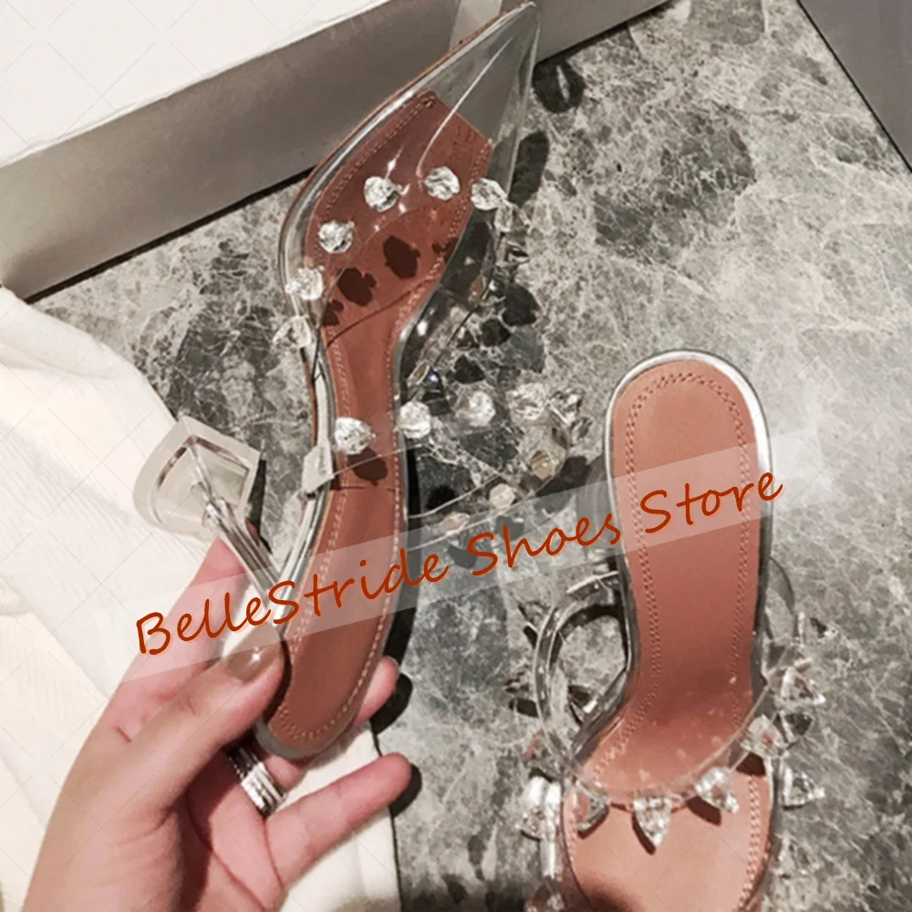 

Silver Pointed Toe Rivet Decor PVC Slippers Women Shoes Strange Style Heels Party Banquet Dating 2025 Zapatos Para Mujere