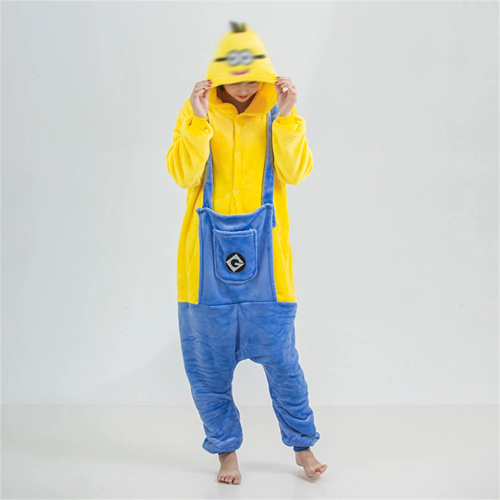 Niedliche Flanell Kigurumi für erwachsene Kinder Anime Cartoon Stram pler Pyjama Overalls Kapuze einteilige Nachtwäsche Weihnachten Cosplay Kostüm