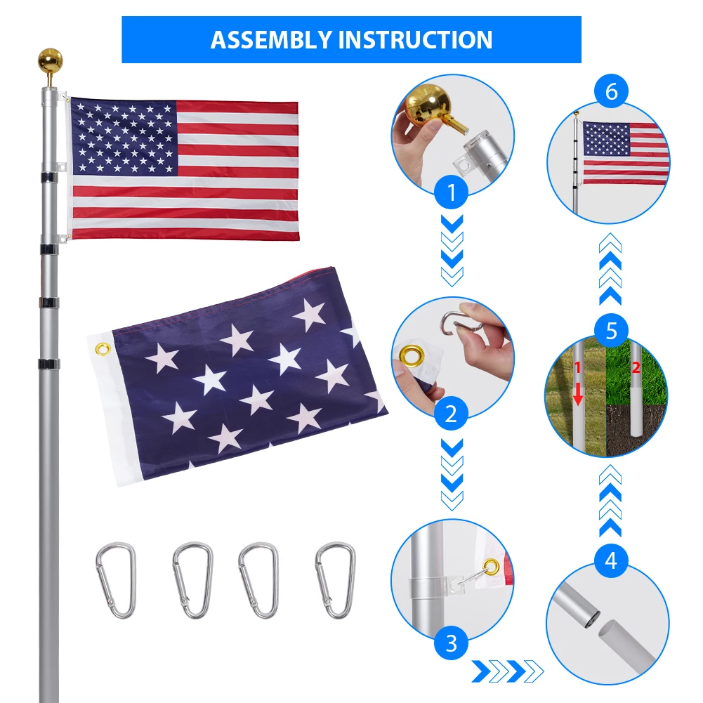 

Flag Pole for Outside In Ground, Heavy Duty Flagpole Kit for Yard