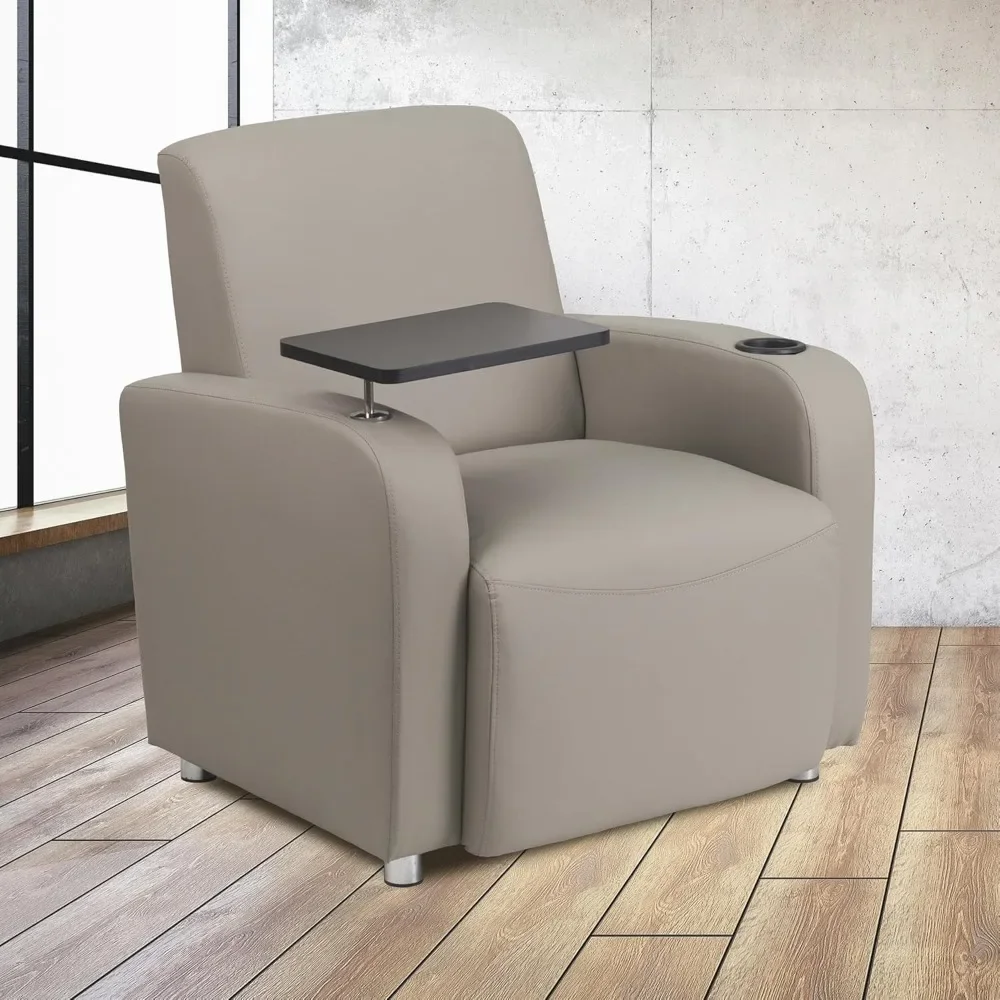 Guest Chair with Tablet Arm and Cup Holder, Upholstered Tablet Arm Chair for Offices and Waiting Rooms, Gray,Waiting for seats